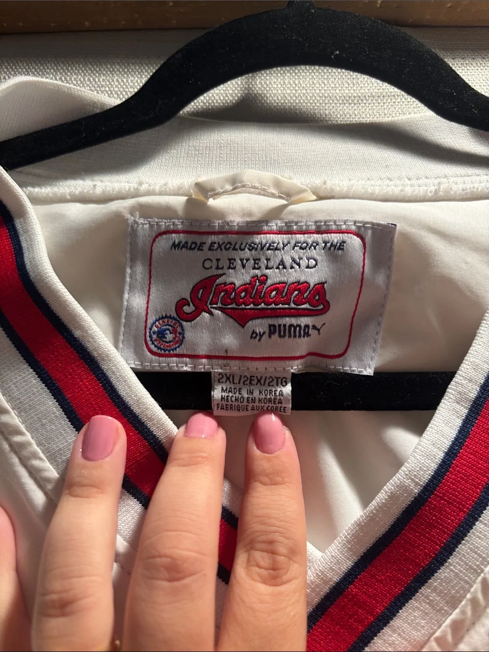 Puma Indians White Pullover Varsity Jacket with Red & Navy Trim Vintage